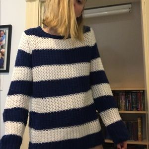 Cozy navy and white striped sweater